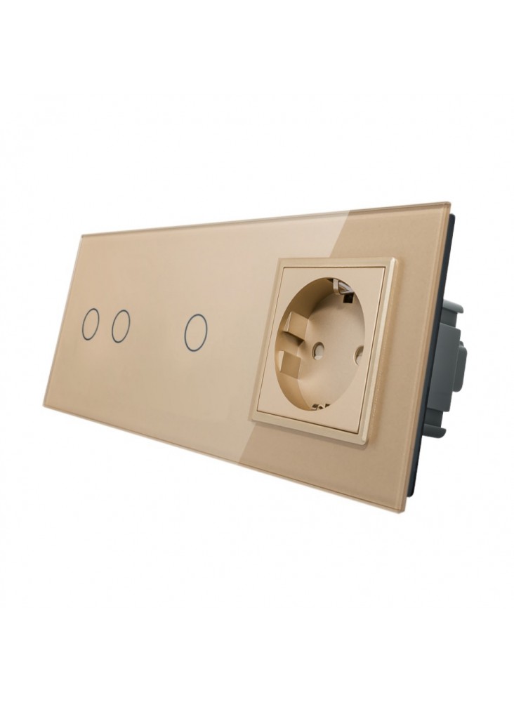 Gniazdo + włącznik podwójny + pojedynczy LIVOLO | VL-C7021G | Szampański
