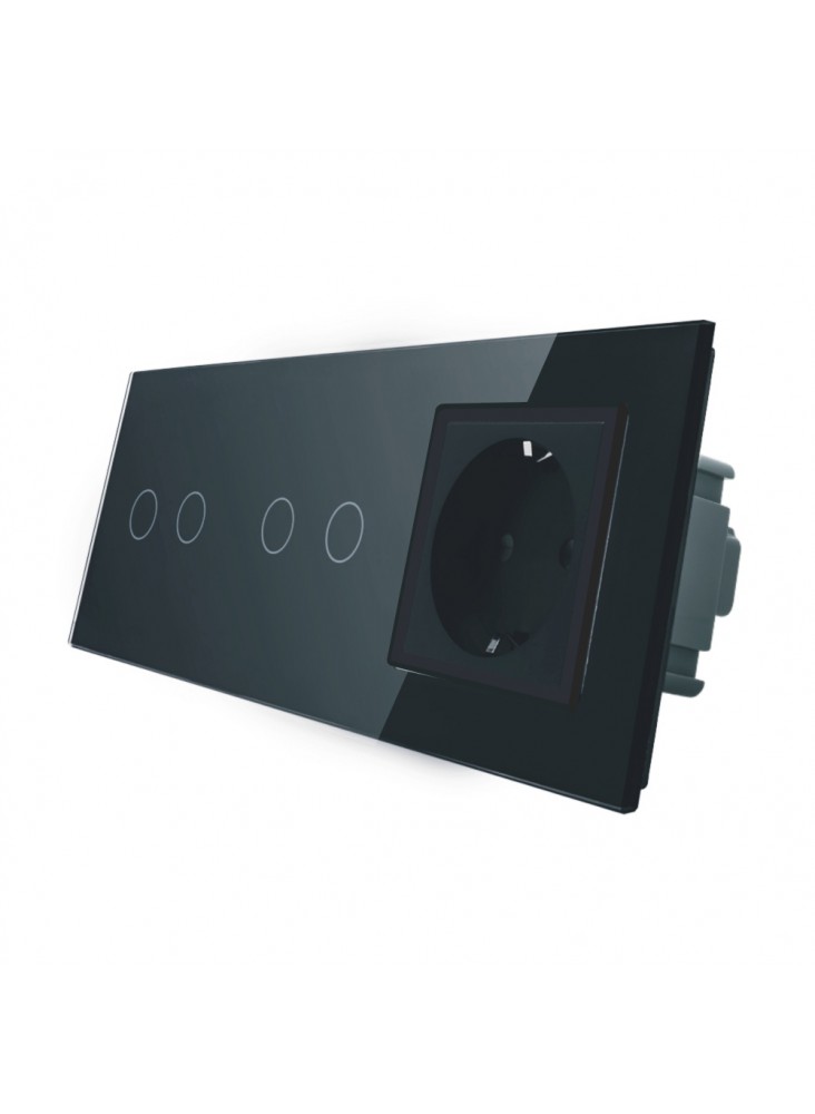 Gniazdo + 2x włącznik podwójny LIVOLO | VL-C7022G | Czarny