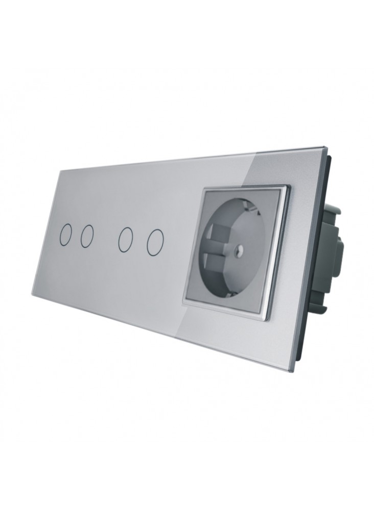 Gniazdo + 2x włącznik podwójny LIVOLO | VL-C7022G | Szary