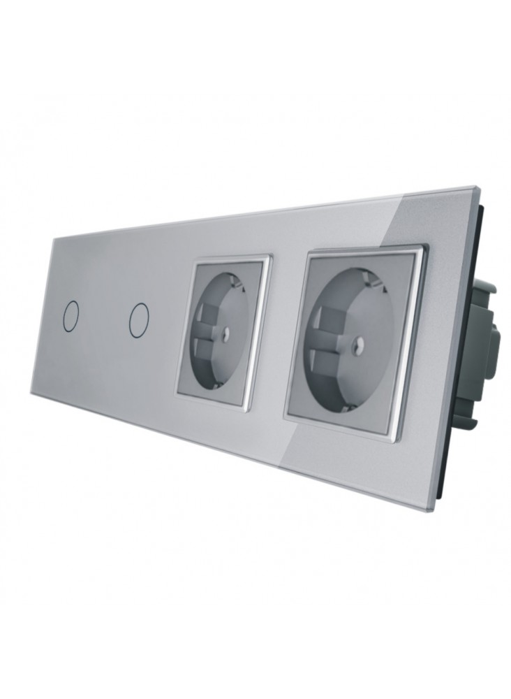 Gniazdo podwójne + 2x włącznik pojedynczy LIVOLO | VL-C7011GG | Szary