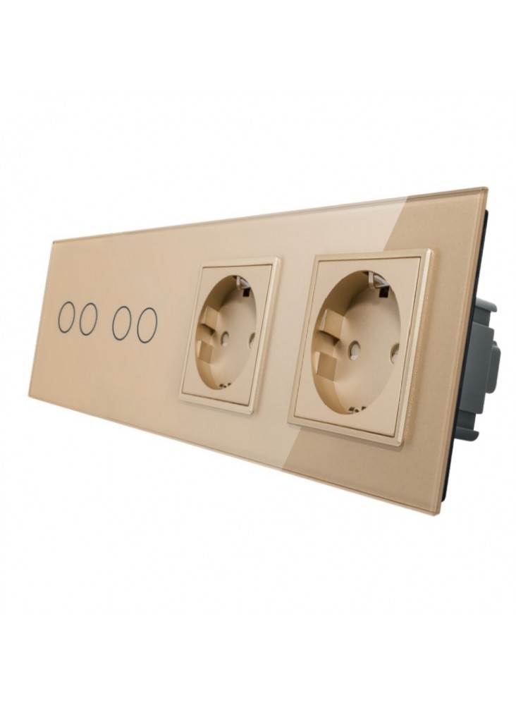 Gniazdo podwójne + 2x włącznik podwójny LIVOLO | VL-C7022GG | Szampański